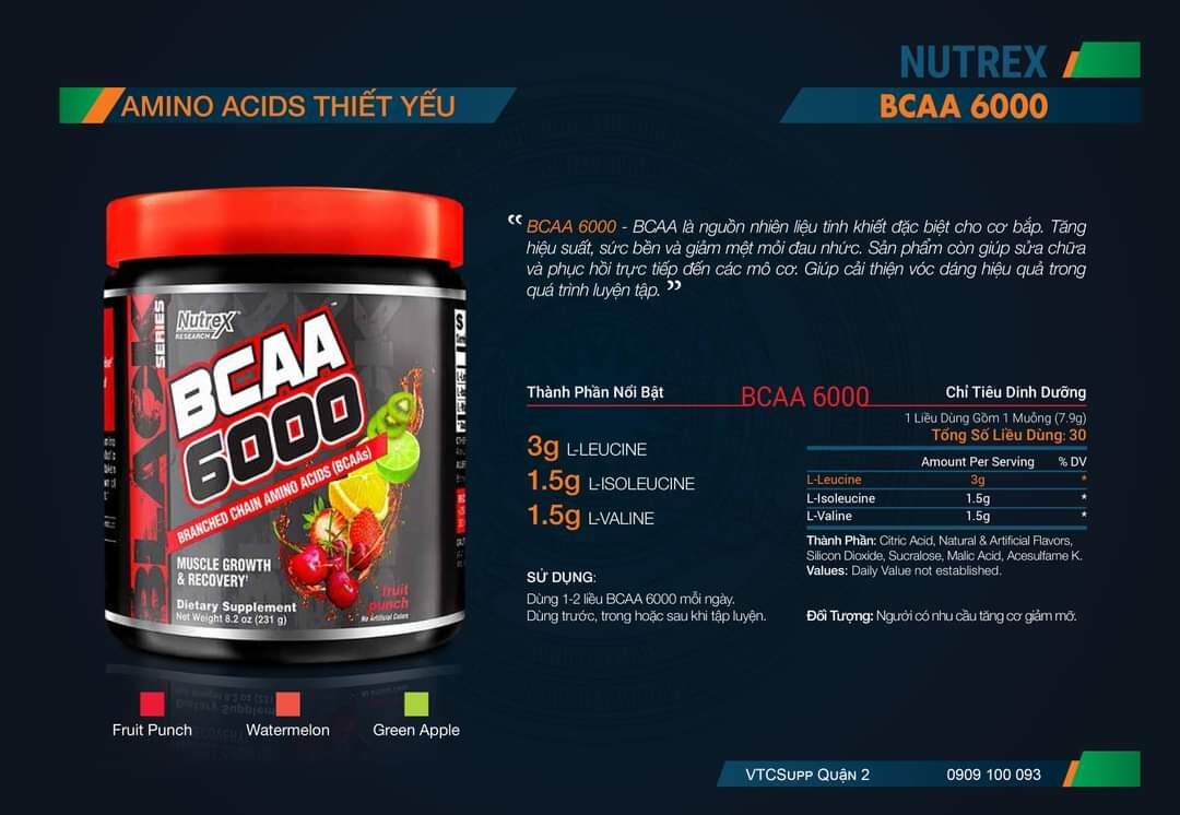 NUTREX BCAA 6000 TĂNG CƠ PHỤC HỒI CƠ BẮP 30 SERVING