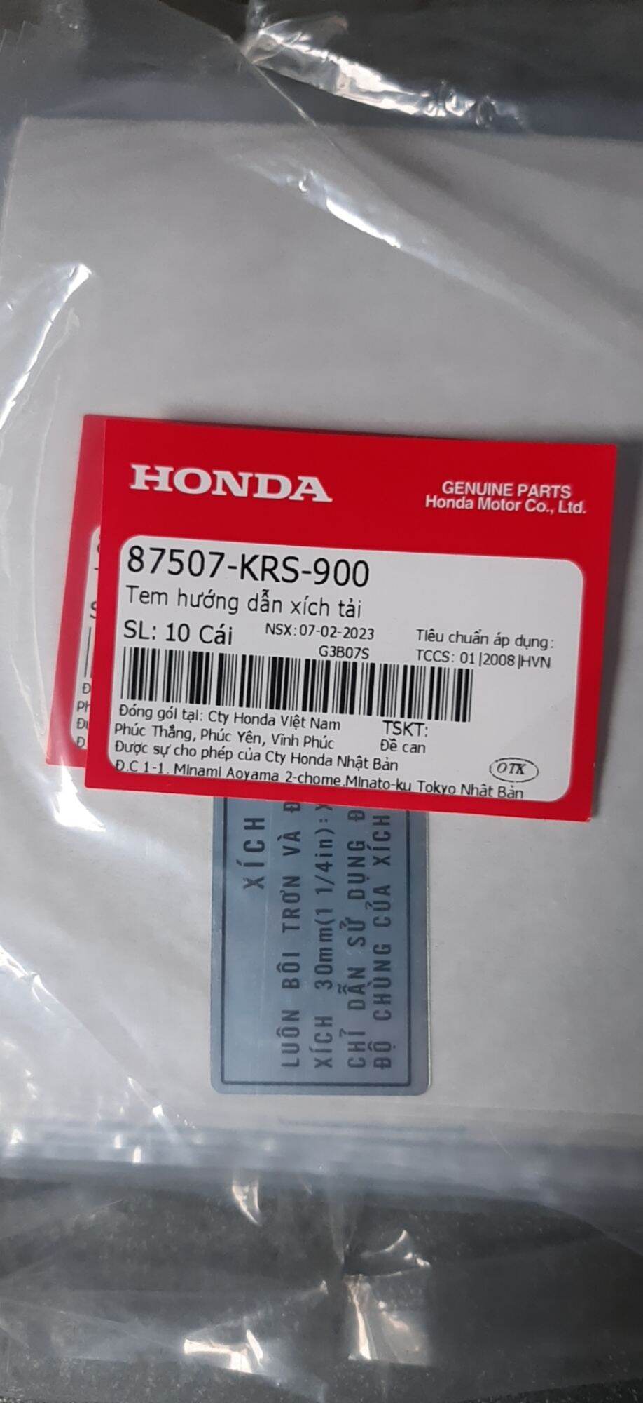 Tem thông số xe hãng Honda