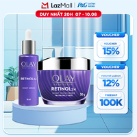 Combo Kem Dưỡng Ban Đêm OLAY RETINOL24 Giúp Giữ Nét Tươi Trẻ Cho Da & Mờ Nếp Nhăn Hũ 50G + Serum OLAY RETINOL24 Giúp Giữ Nét Tươi Trẻ Cho Da & Mờ Nếp Nhăn Chai 30ML