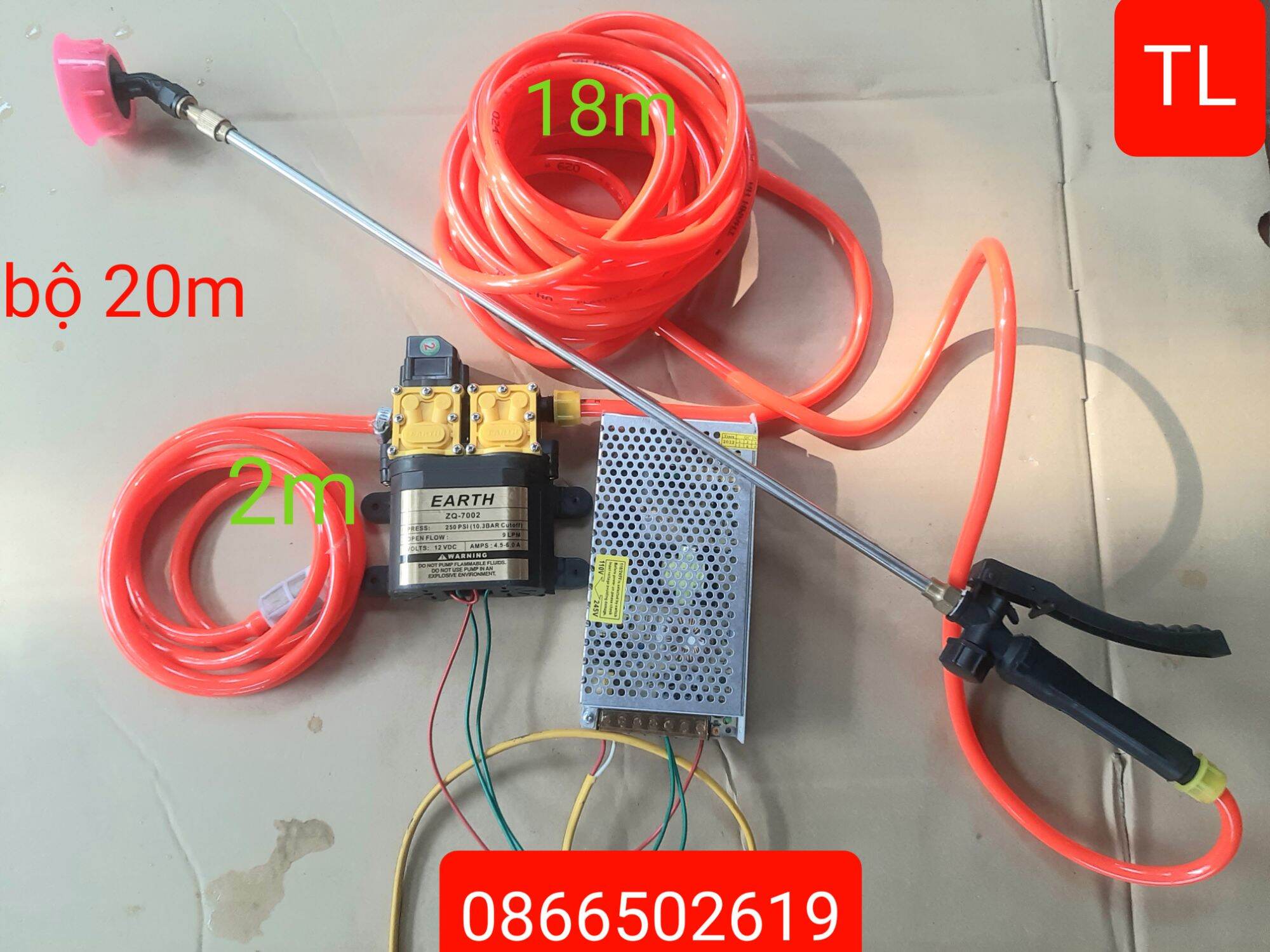 Bơm đôi tăng áp lực 12v tưới cây cảnh, phun thuoc,tưới lan bộ 10,15,20,25,30m