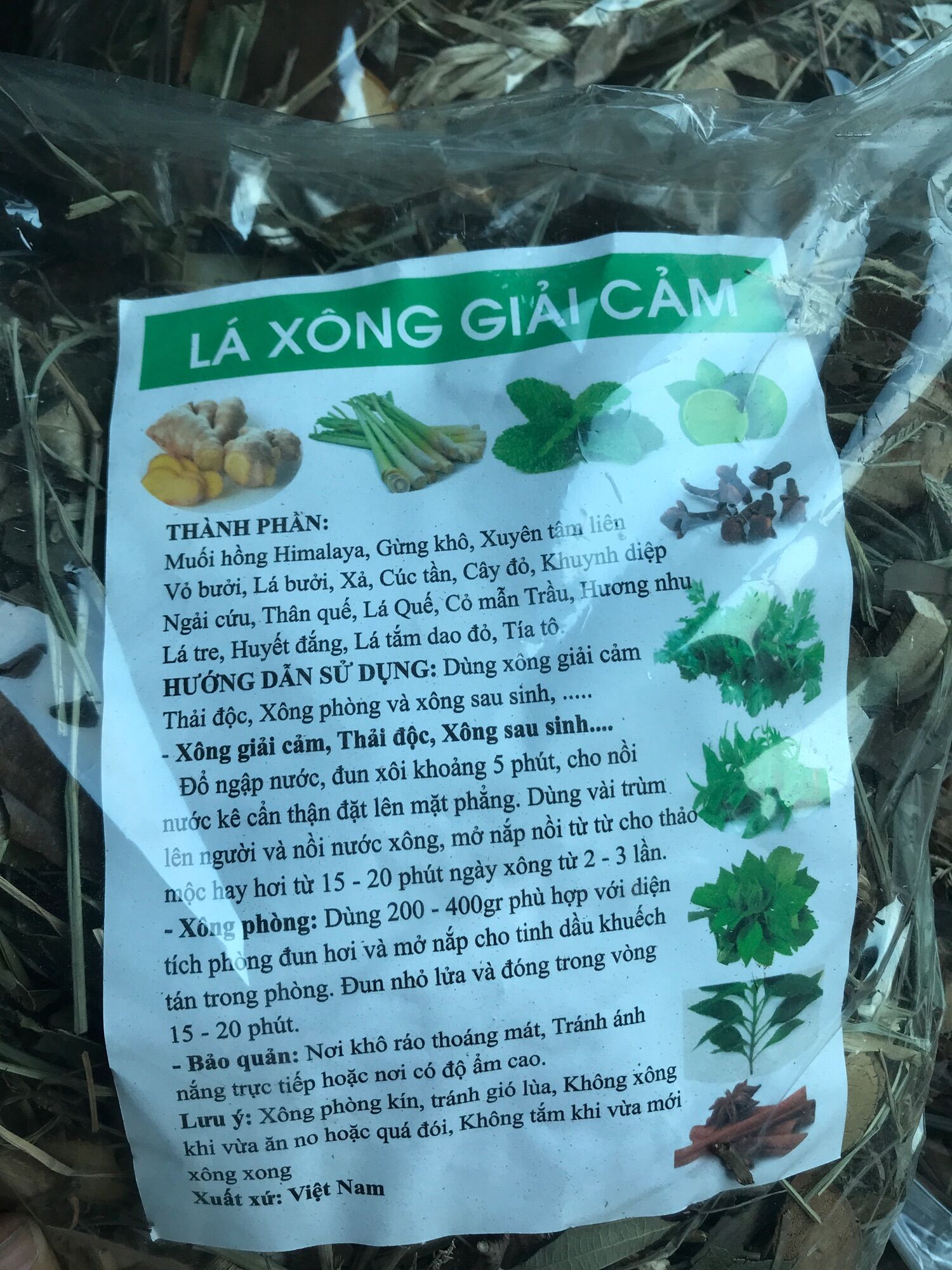 Lá xông giải cảm 25 vị gói 1kg xông xong tắm ngay
