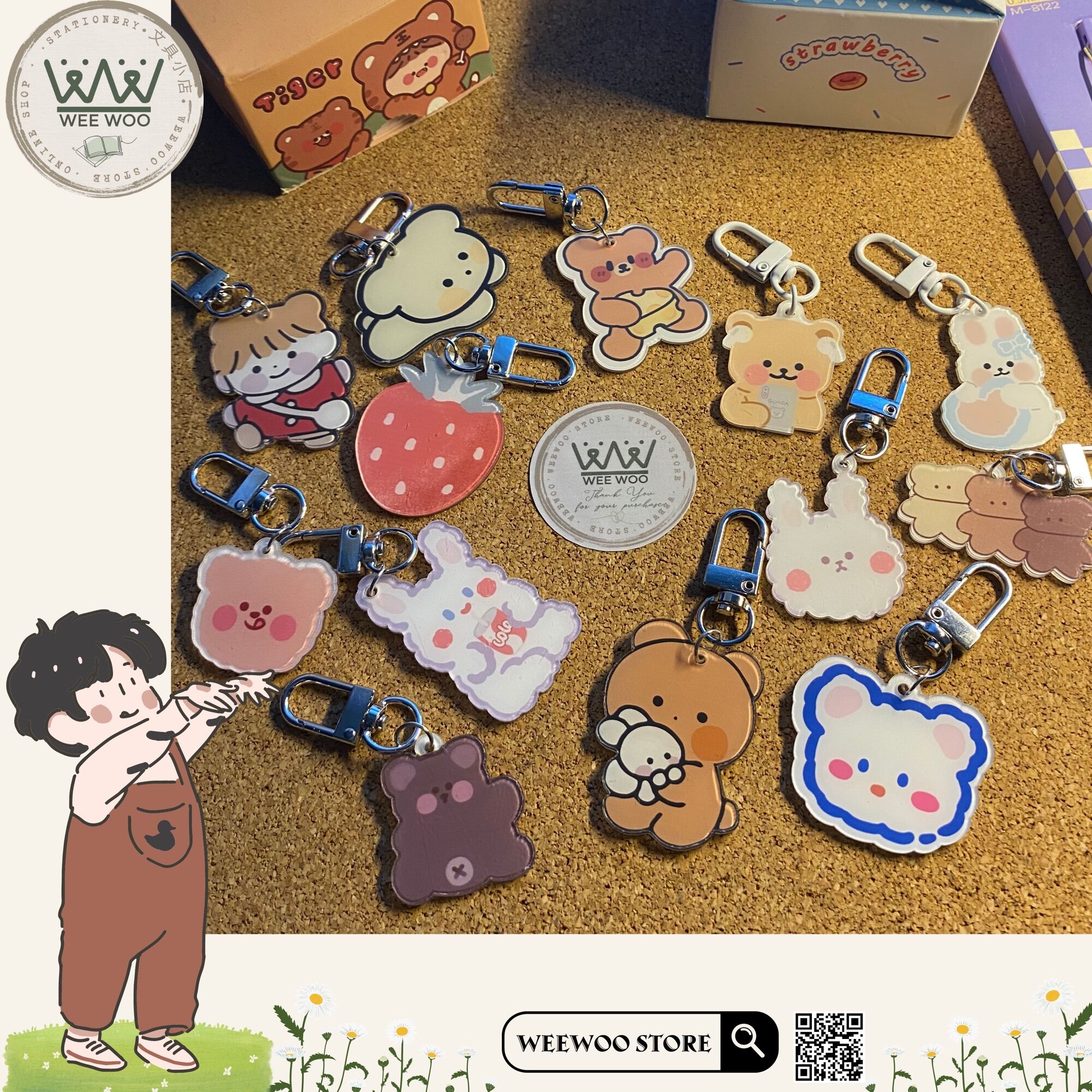 Móc khóa keychain hình gấu hoạt hình dễ thương phong cách hàn quốc - weewoo store