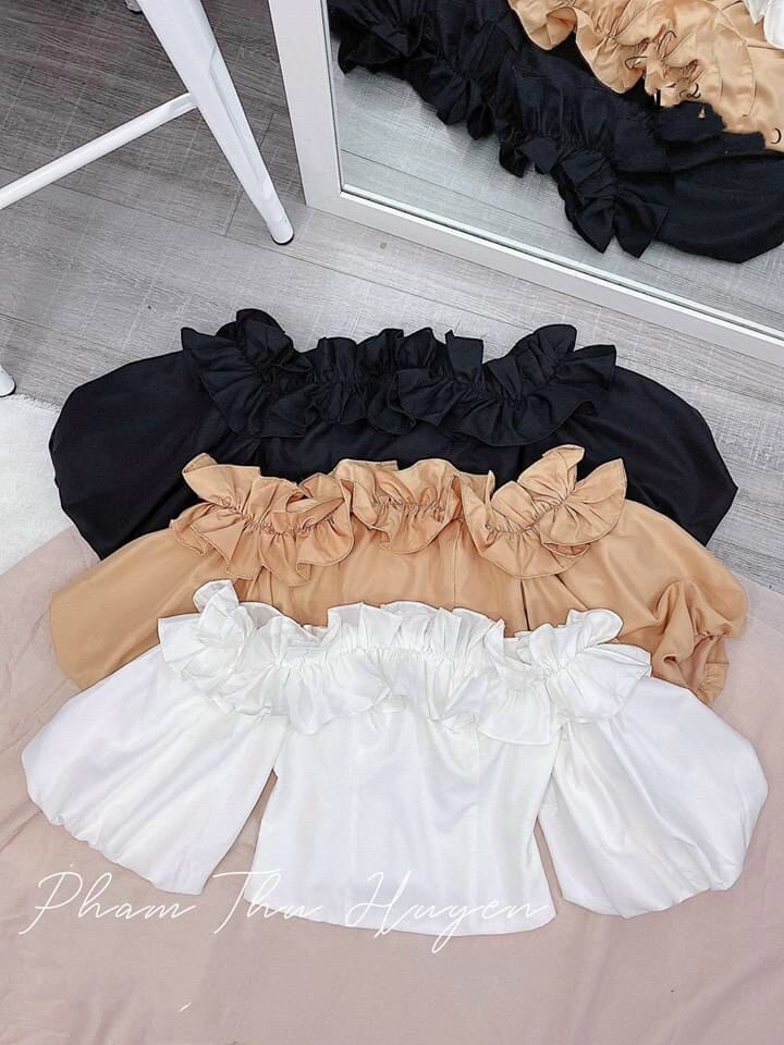 ÁO KIỂU CROPTOP NHÚNG TAY PHỒNG