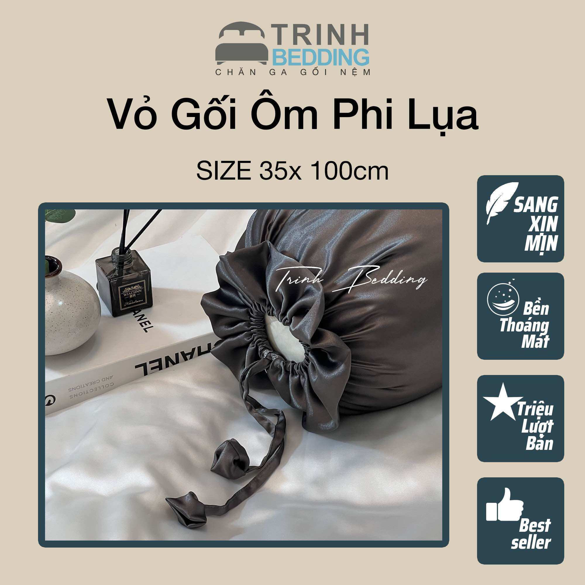 Vỏ Gối Lụa - Gối ôm phi lụa Cao cấp Trinhbedding