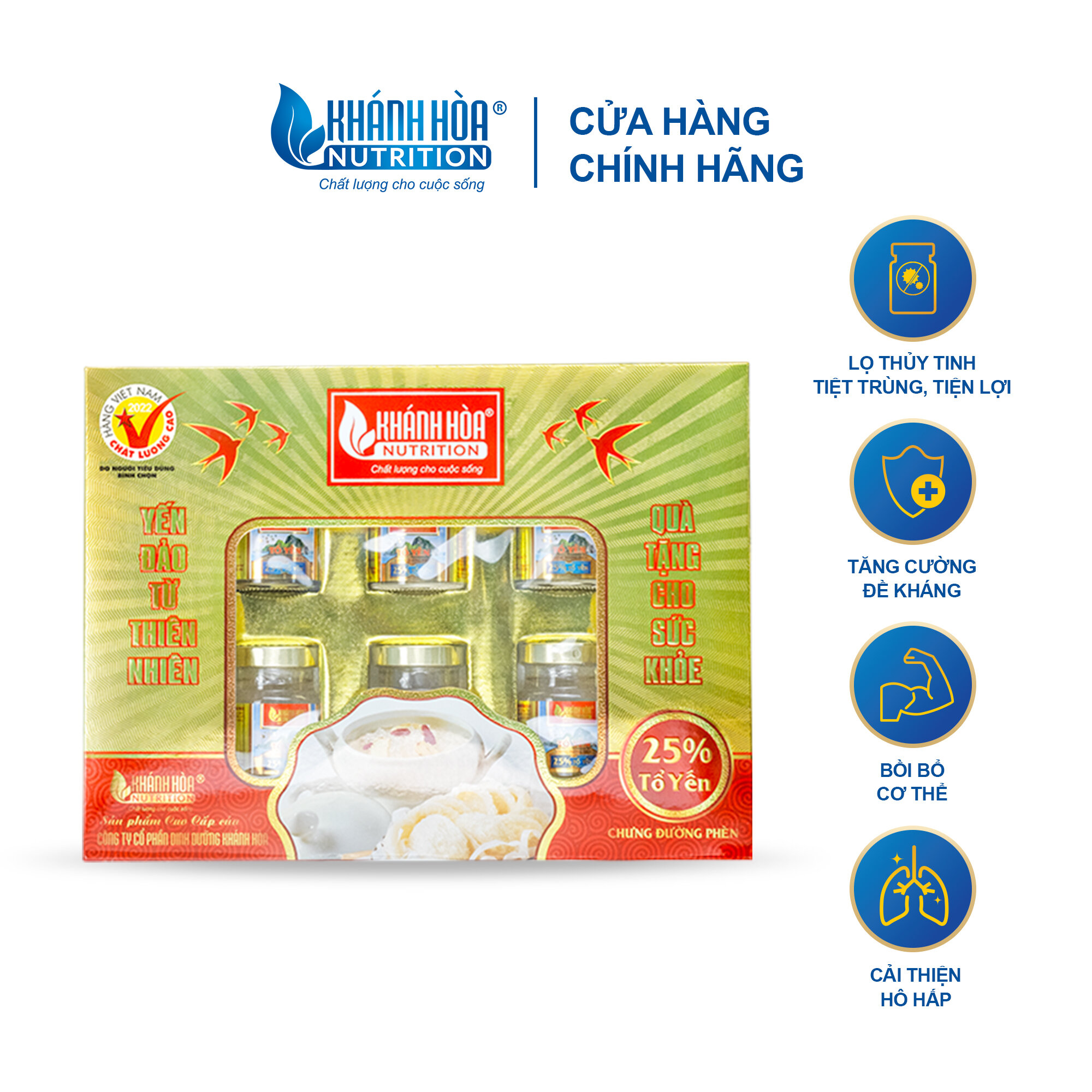 Hộp quà nước yến sào cao cấp 25% tổ yến chưng đường phèn/ nhân sâm hàn quốc - khánh hòa nutrition - 6 lọ x 70 ml