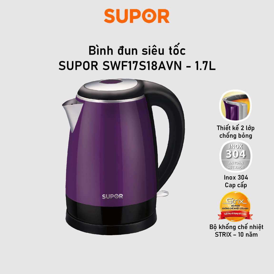 Ấm đun siêu tốc/ Bình đun siêu tốc Supor SWF17S18AVN - 1.7L
