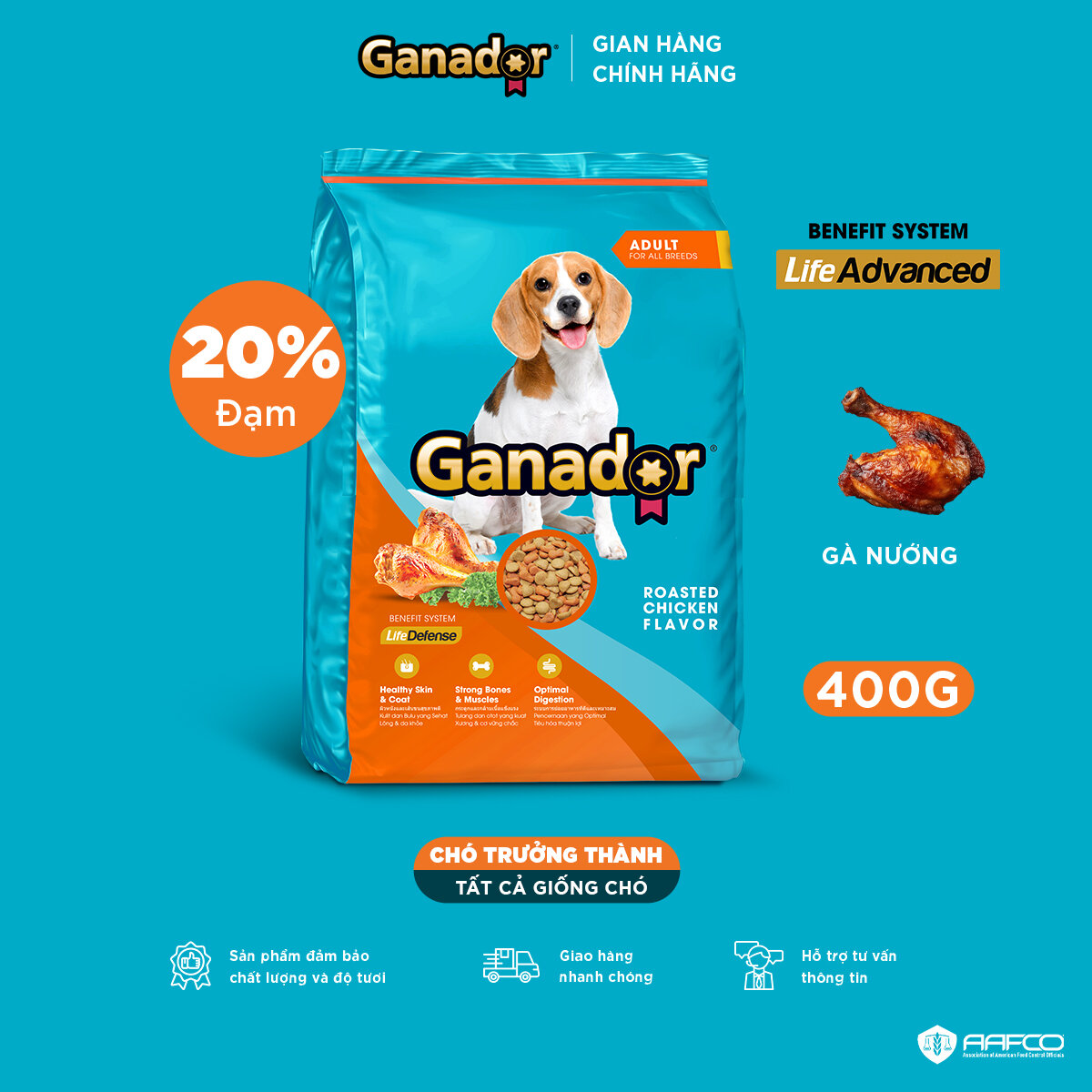Thức ăn hạt Ganador cho chó vị Gà nướng 400g (400g/3kg)
