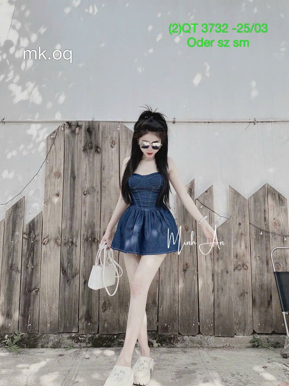 Áo cúp ngực xòe chất jean dày dặn - áo kiểu peplum cúp ngực xòe