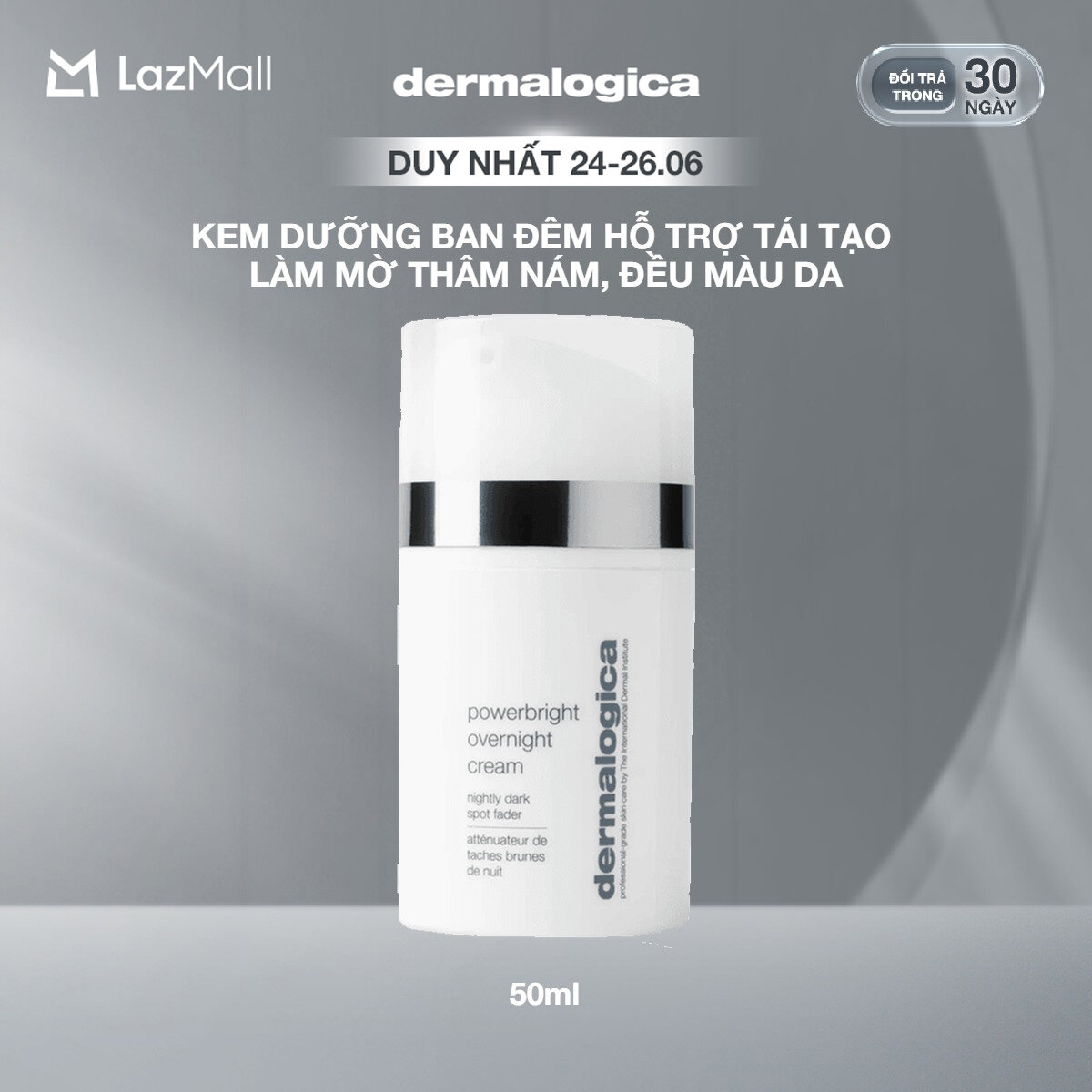 Mới! Kem dưỡng ban đêm dermalogica powerbright overnight cream hỗ trợ tái tạo làm mờ thâm nám, đều màu da 50ml