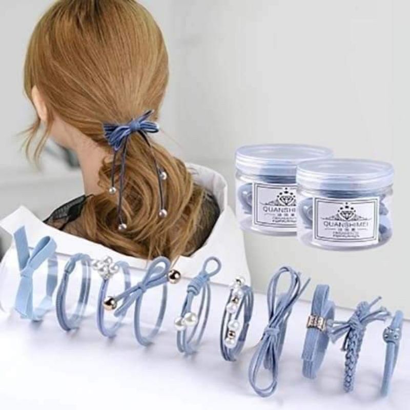 Hộp 12 thun cột tóc xinh xắn cho nữ phong cách HQ