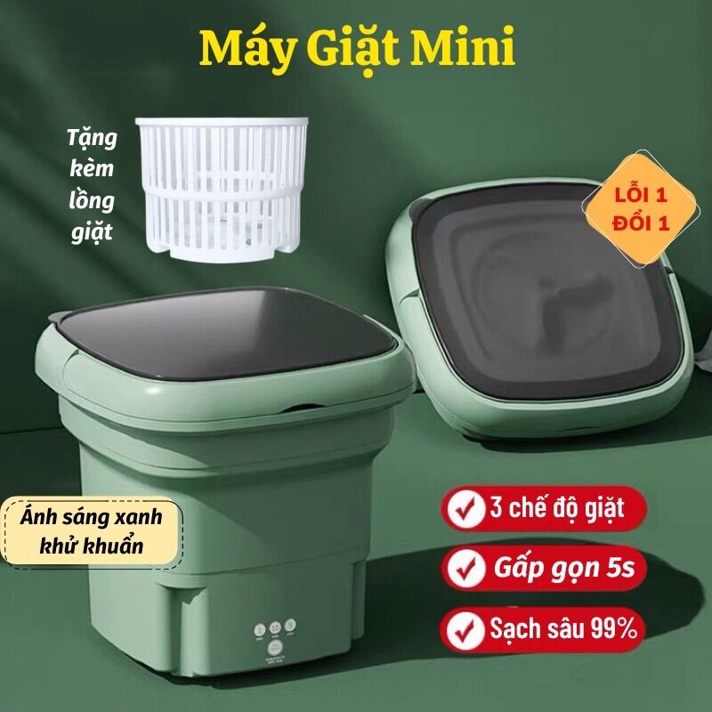 Máy Giặt Mini Gấp Gọn Clowas Di Động Vắt Khô Khử Khuẩn Bằng Công Nghệ Ánh Sáng Xanh Có Van Xả Nước