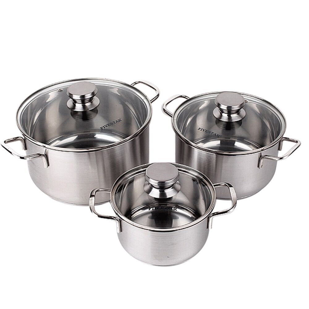 Bộ 3 nồi inox 3 đáy nắp kính fivestar fs06cg