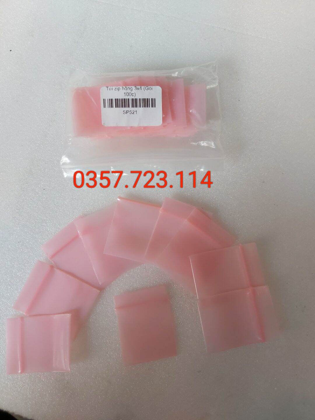 100c túi zip màu hồng nhạt