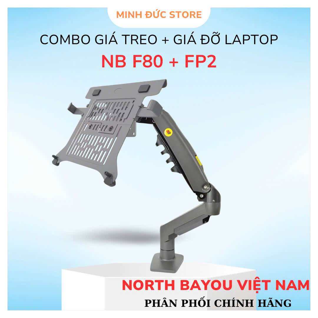 COMBO NB F80 + FP2 10 - 17 inch XÁM / TRẮNG NEW - GIÁ ĐỠ LAPTOP - MACBOOK GẮN BÀN - XOAY 360 ĐỘ