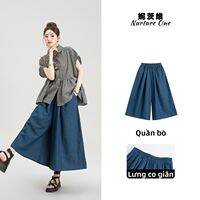 Nurture One | Bộ Quần Jeans Culotte Và Áo Sơ Mi Tay Ngắn Hình Lưới Retro
