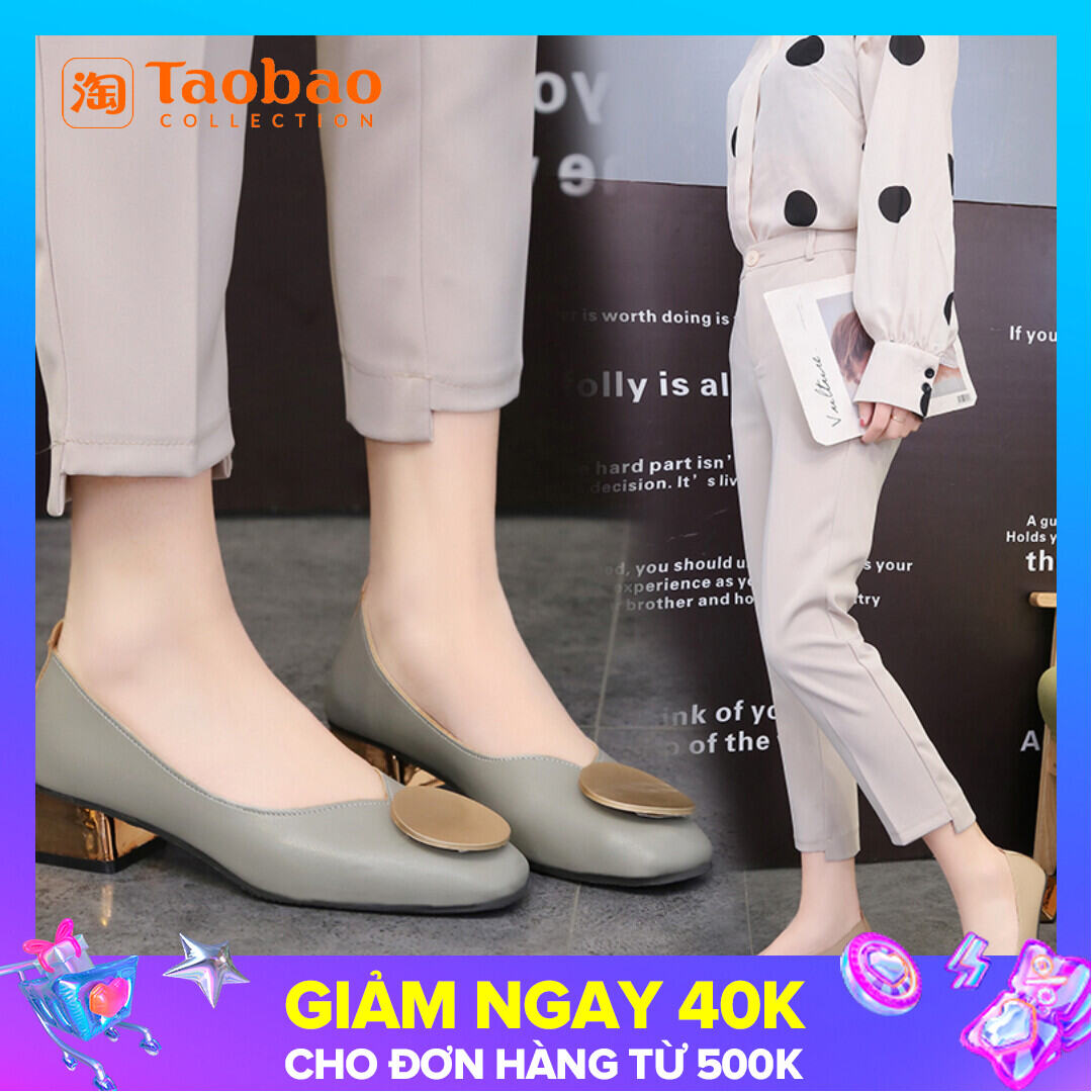 Giày Một Lớp Giày Bà Nội Gót Cao Vừa Miệng Nông Đầu Vuông Mẫu Mùa Xuân