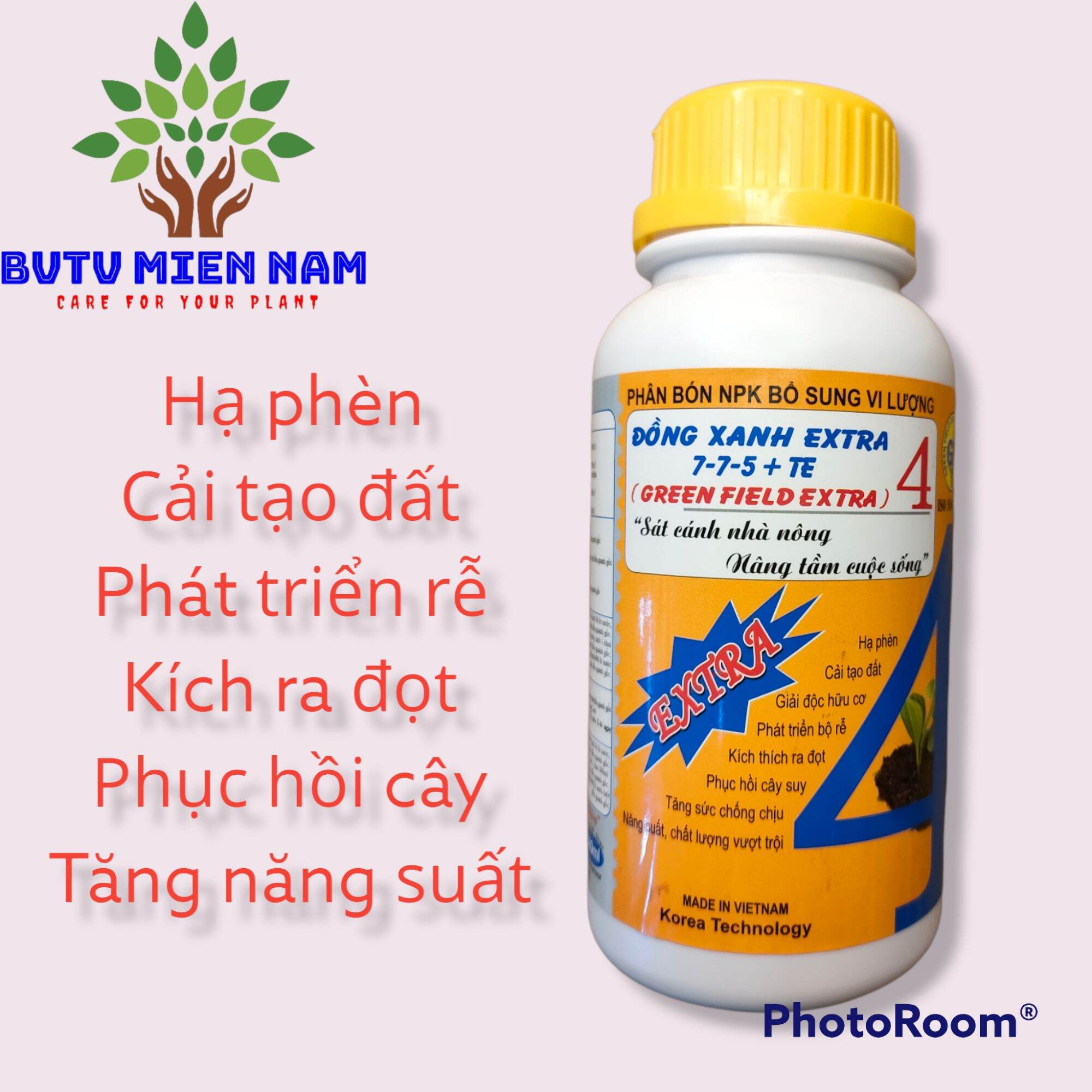 Đồng xanh extra 4, phân bón npk bổ sung vi lượng, cánh đồng xanh. hạ phèn, cải tạo đất, phát triển rễ. chai 500ml