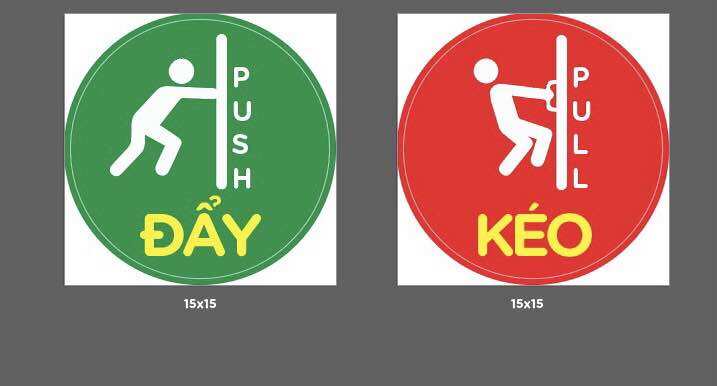 Set combo 2 miếng dán cửa "ĐẨY - KÉO Cửa Ra Vào PULL - PUSH, CỬA KÍNH ( XANH LÁ  15cm x 15cm )
