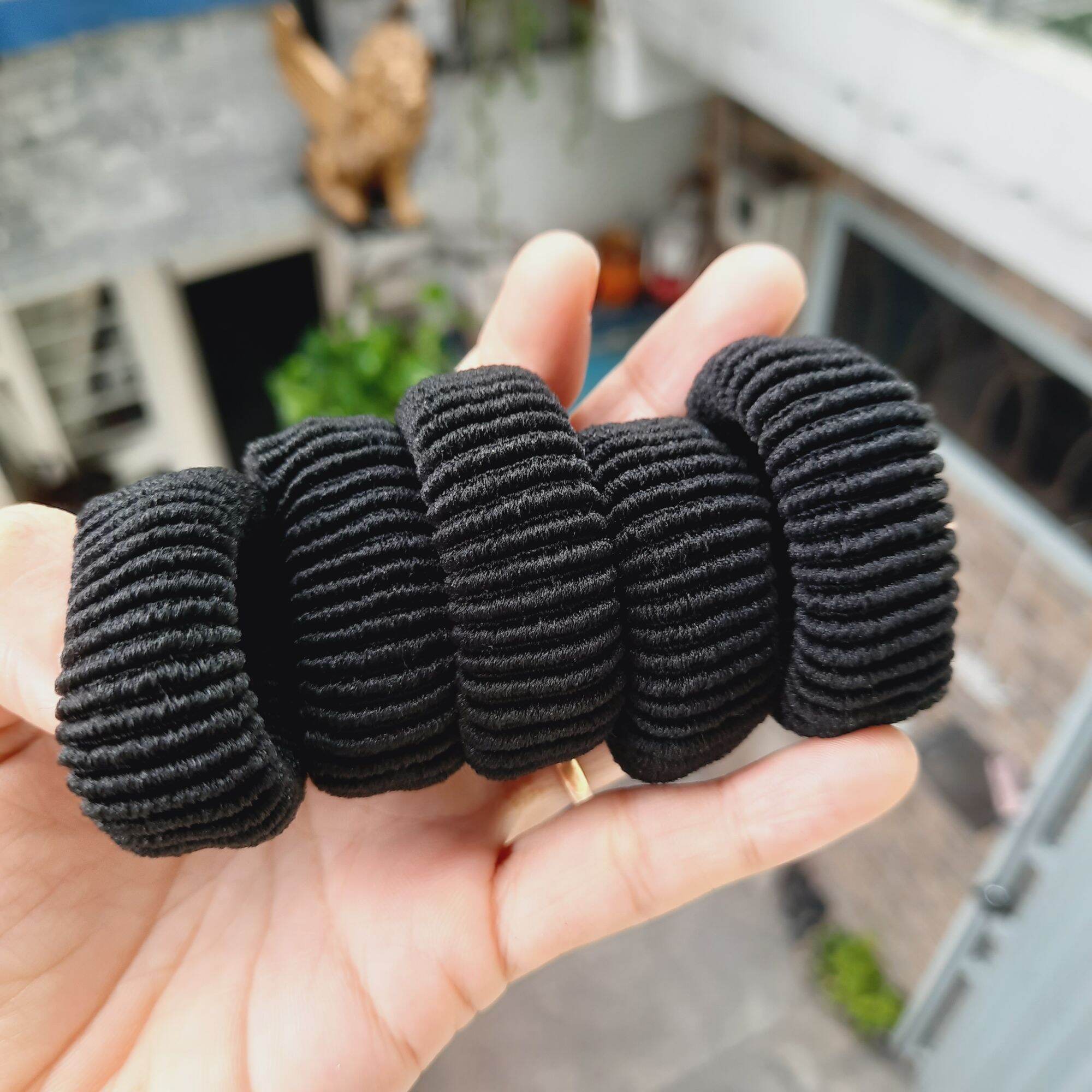 Túi 10 thun cột tóc sọc màu đen (bản 1.5cm)
