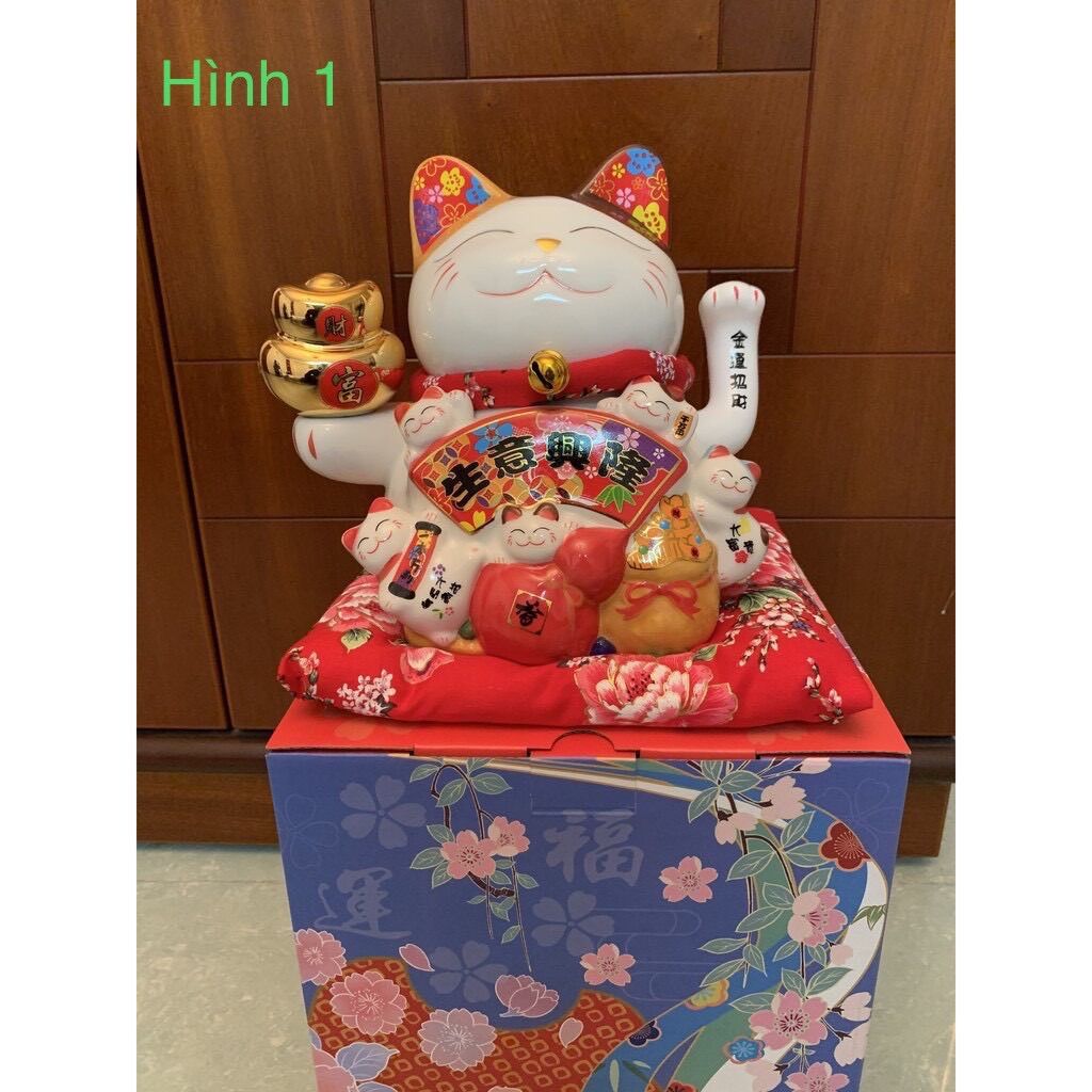 Mèo Thần Tài Sứ , Mèo May Mắn Maneki Neko 20cm . Vẩy Tay Gọi Khách BÁT PHƯƠNG KHAI TÀI