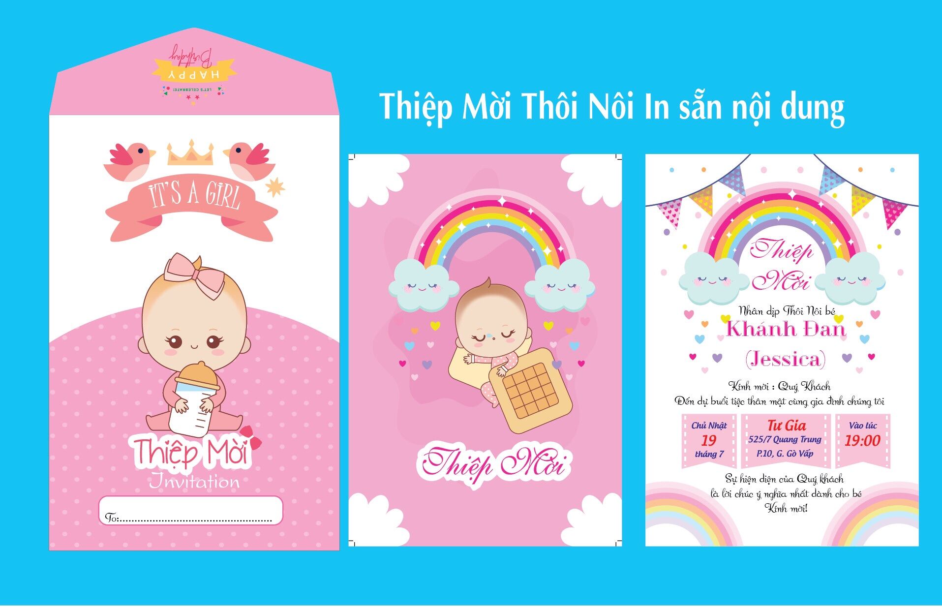 Set 10 THIỆP MỜI SINH NHẬT thôi nôi đầy tháng bé trai bé gái  Thiết kế  ghép hình và in sẵn nội dung  Shopee Việt Nam