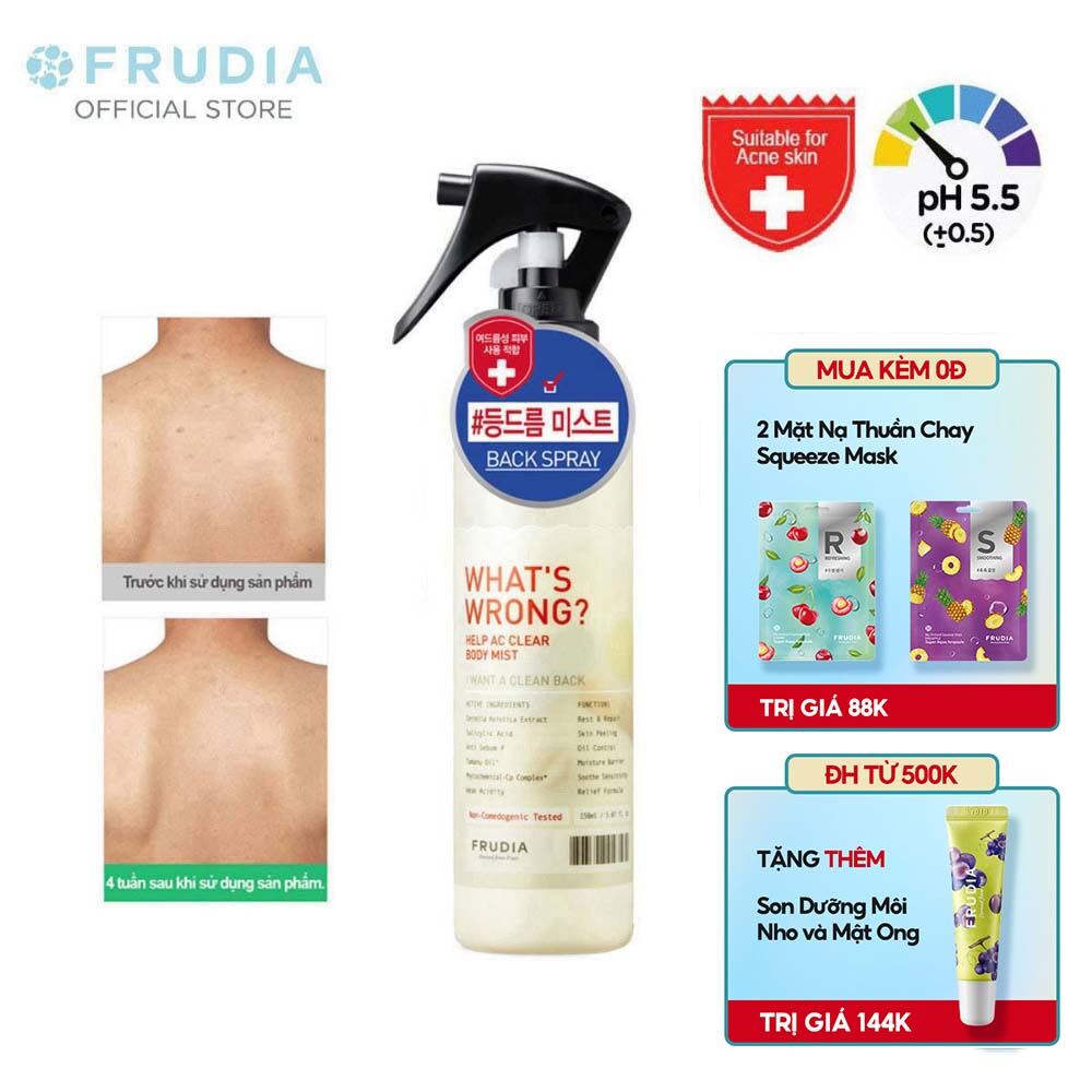 [Tặng 132K]Xịt Mụn Lưng Frudia Whats Wrong? Help AC Clear Body Mist 150ml