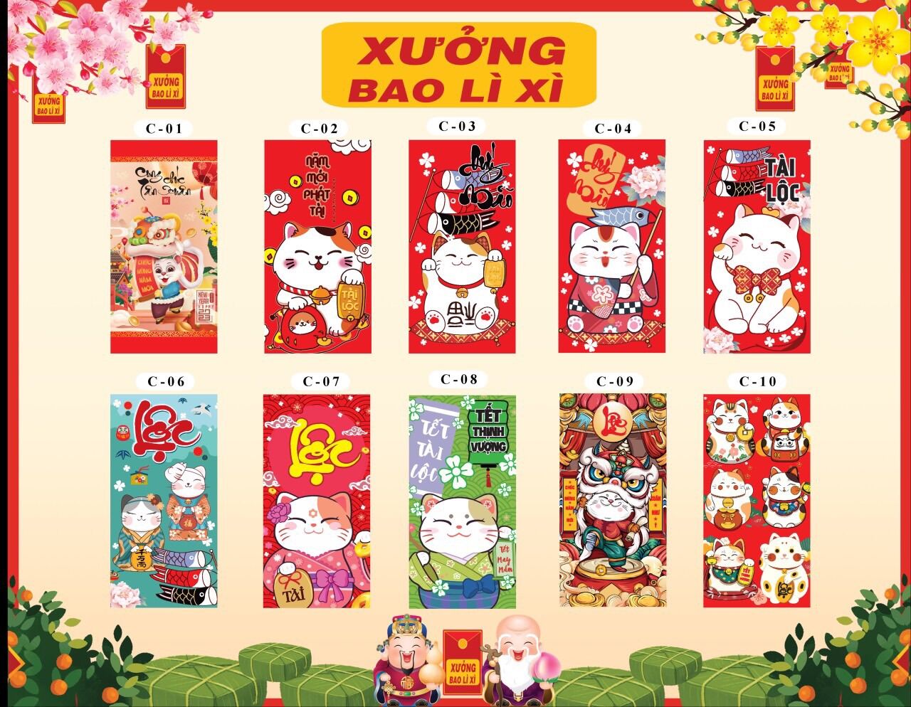 SỈ 1000 BAO LÌ XÌ ĐẸP ( vô sẵn 10 cái xấp bao kiếng)