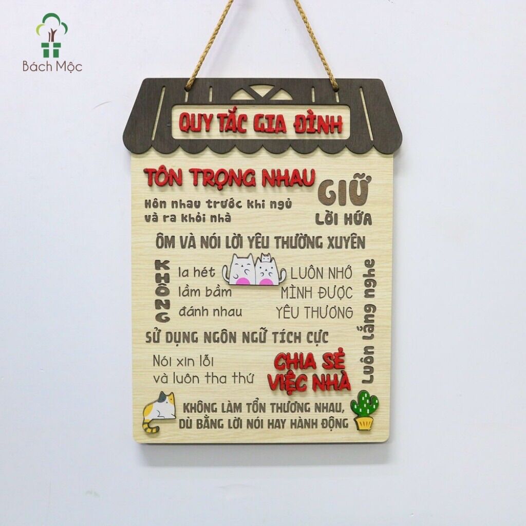 Tranh gỗ quy tắc hạnh phúc làm quà tặng kích thước 30cm