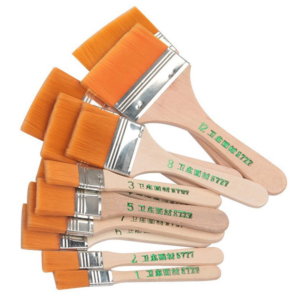 Bộ 12 Cọ Vẽ Nylon Nhớ Màu Dùng Cho Sơn Acrylic Dầu Màu Nước - Dụng Cụ Vẽ Tranh Có Cán Gỗ