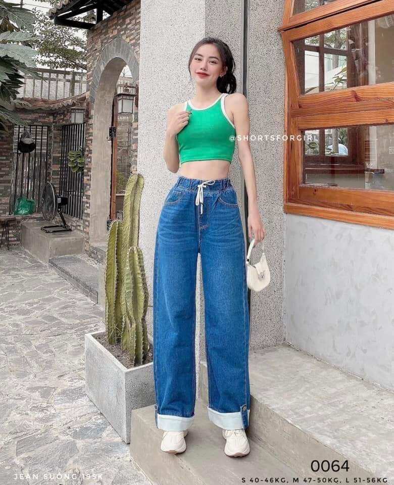 Quần Jean Nữ Ống Đứng Lưng Thun