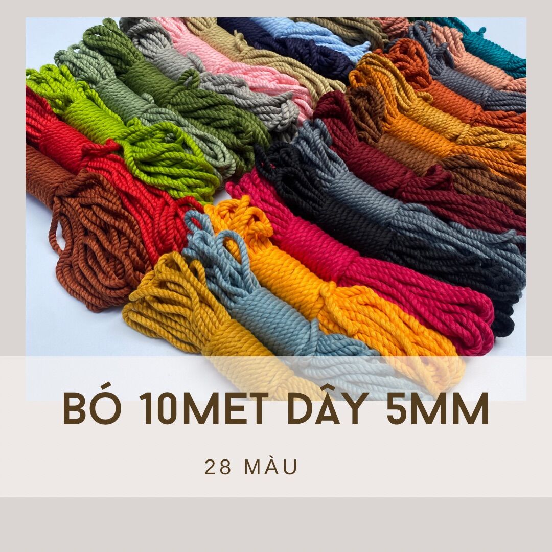Bó 10 mét dây thừng macrame 3 xoắn size 5mm đủ màu