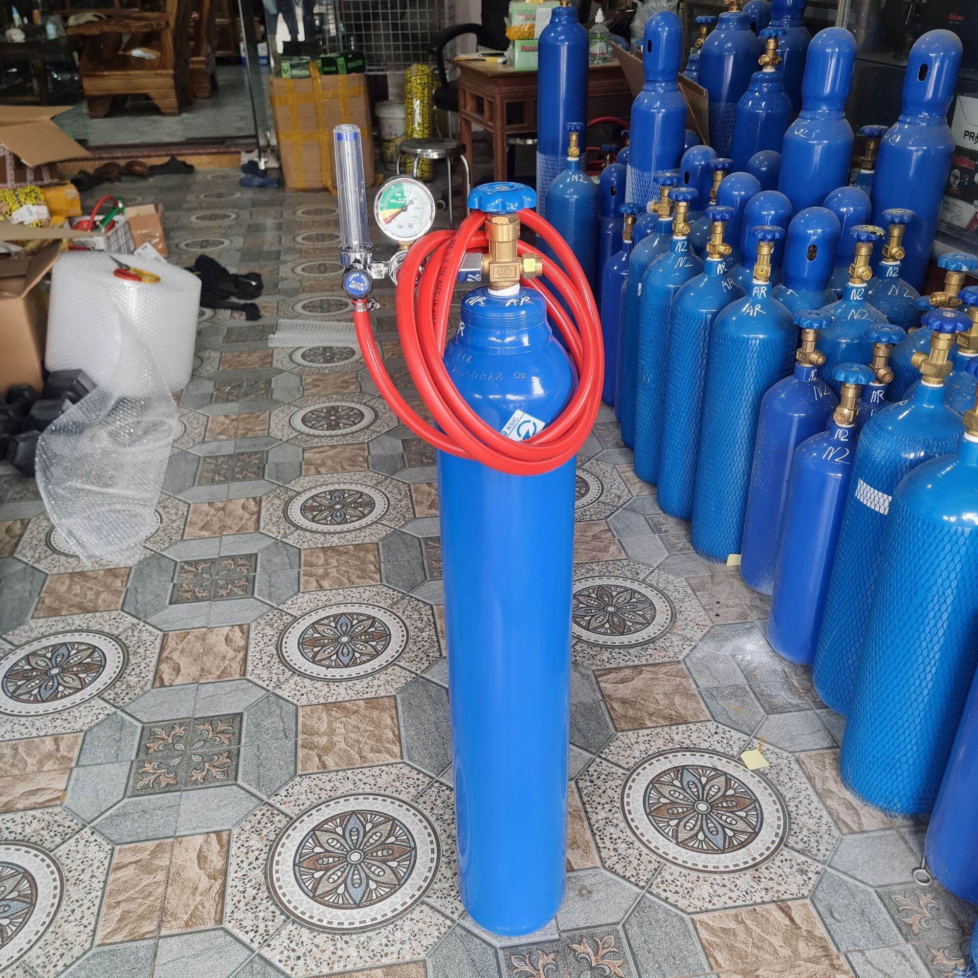 Bình khí Argon hàn Tig 10Lít trọn bộ