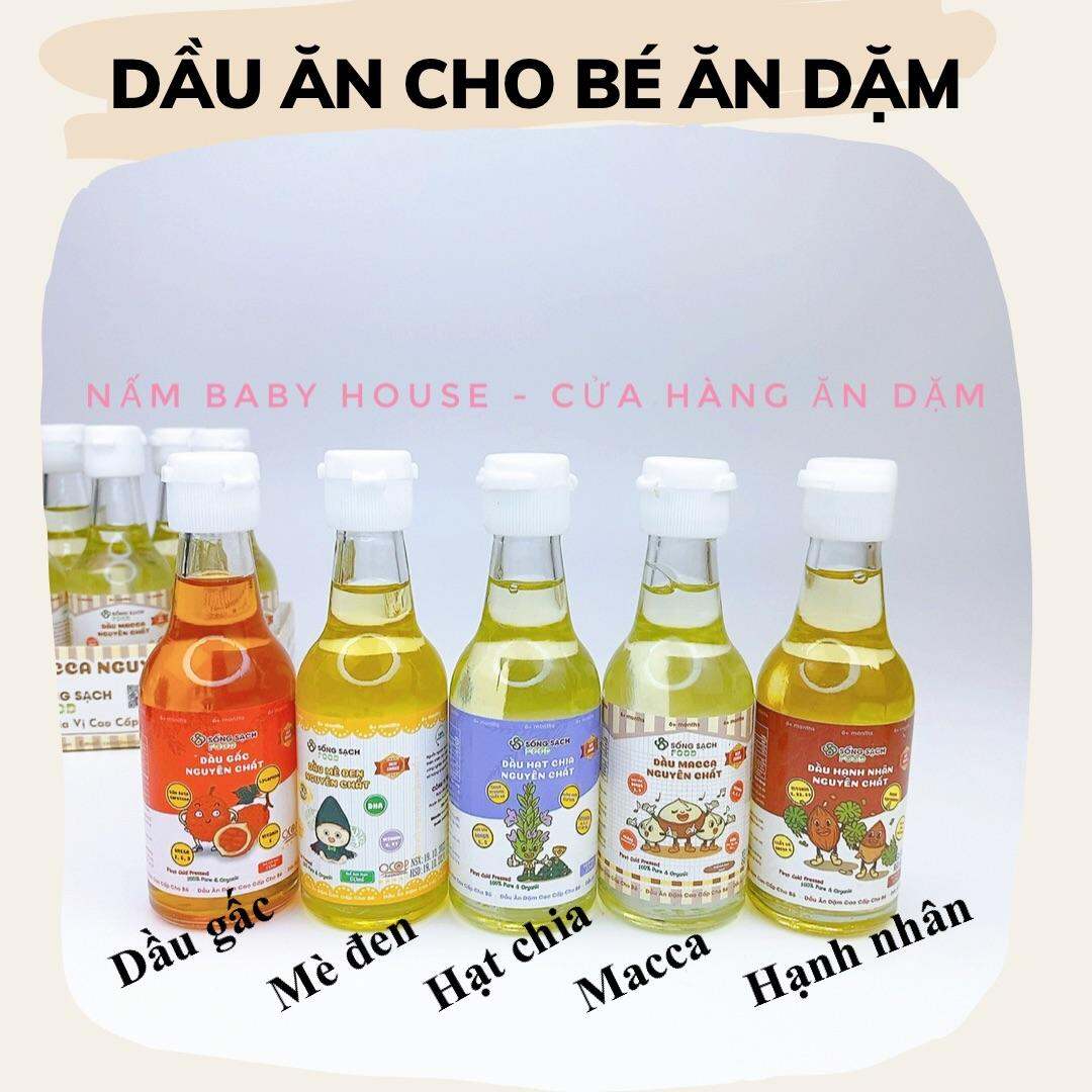 Dầu ăn cho bé ăn dặm  từ 6 tháng - dầu hạt chia, hạnh nhân, mè đen, gấc, macca - Sống Sạch