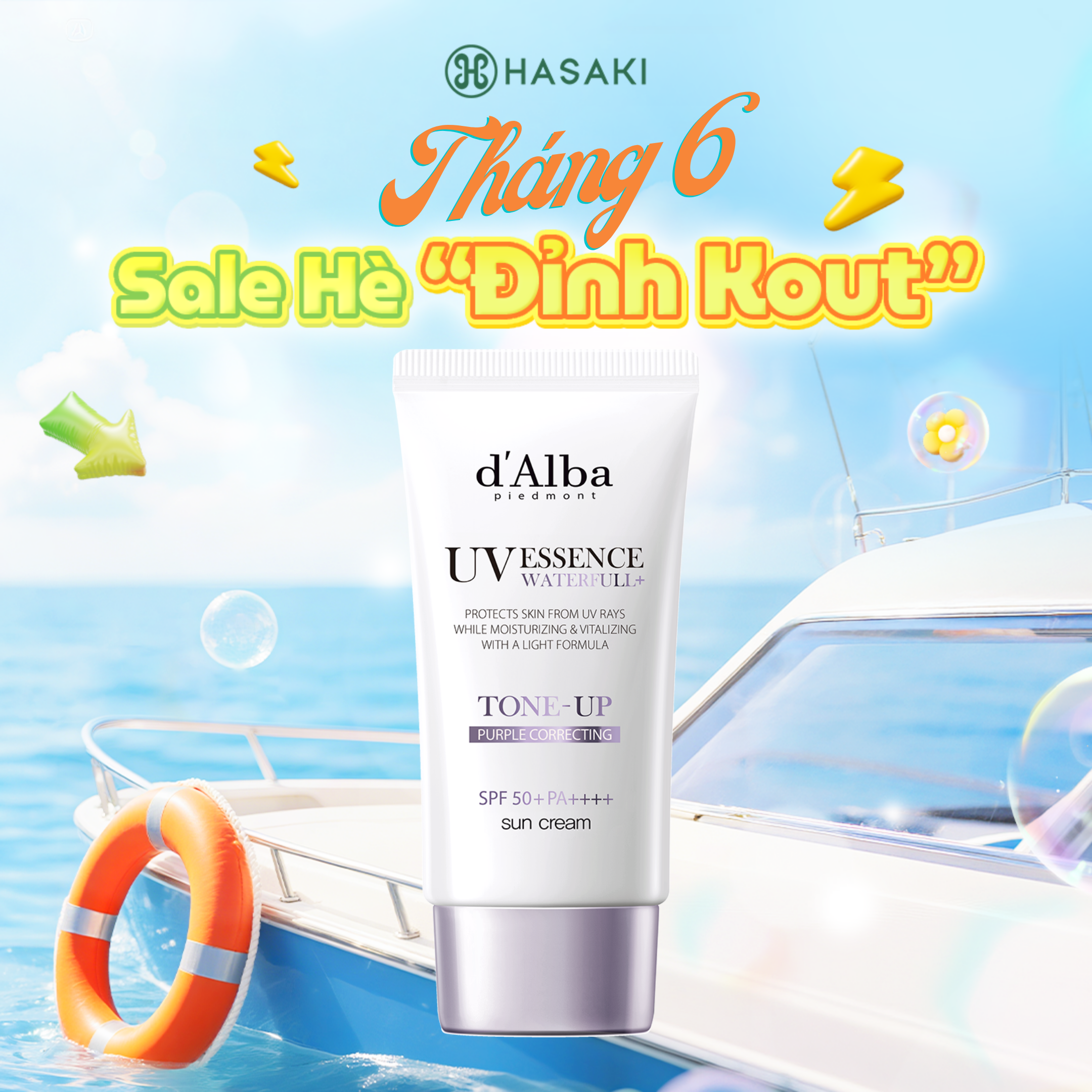 [DAILY] Kem Chống Nắng d'Alba Nâng Tông Tím Hiệu Chỉnh Sắc Da 50ml Waterfull Tone-Up Purple Correcting Sun Cream SPF50+ PA++++ Hasaki Sản Phẩm Chính Hãng