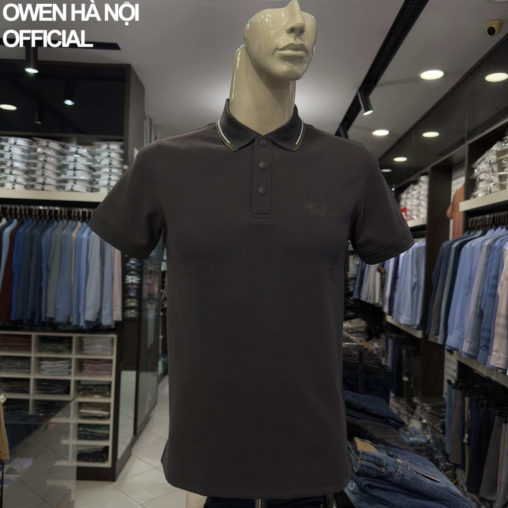 Áo polo nam Owen màu xám đậm body fit APV253656