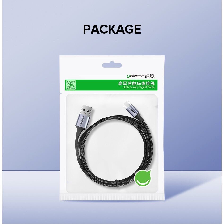 Cáp sạc nhanh Ugreen US288 dài 1M [ USB 2.0 A sang Type C 18W - tương thích với mọi thiết bị ]