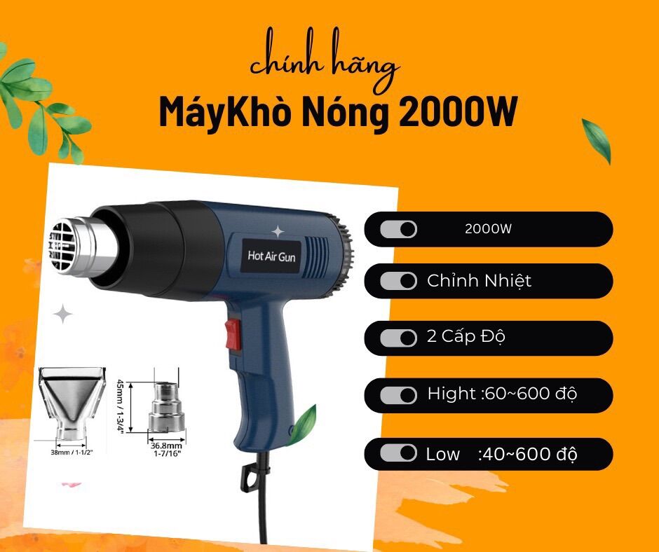 Hàng chính hãng Máy khò nhiệt 2000W, máy thổi hơi nóng