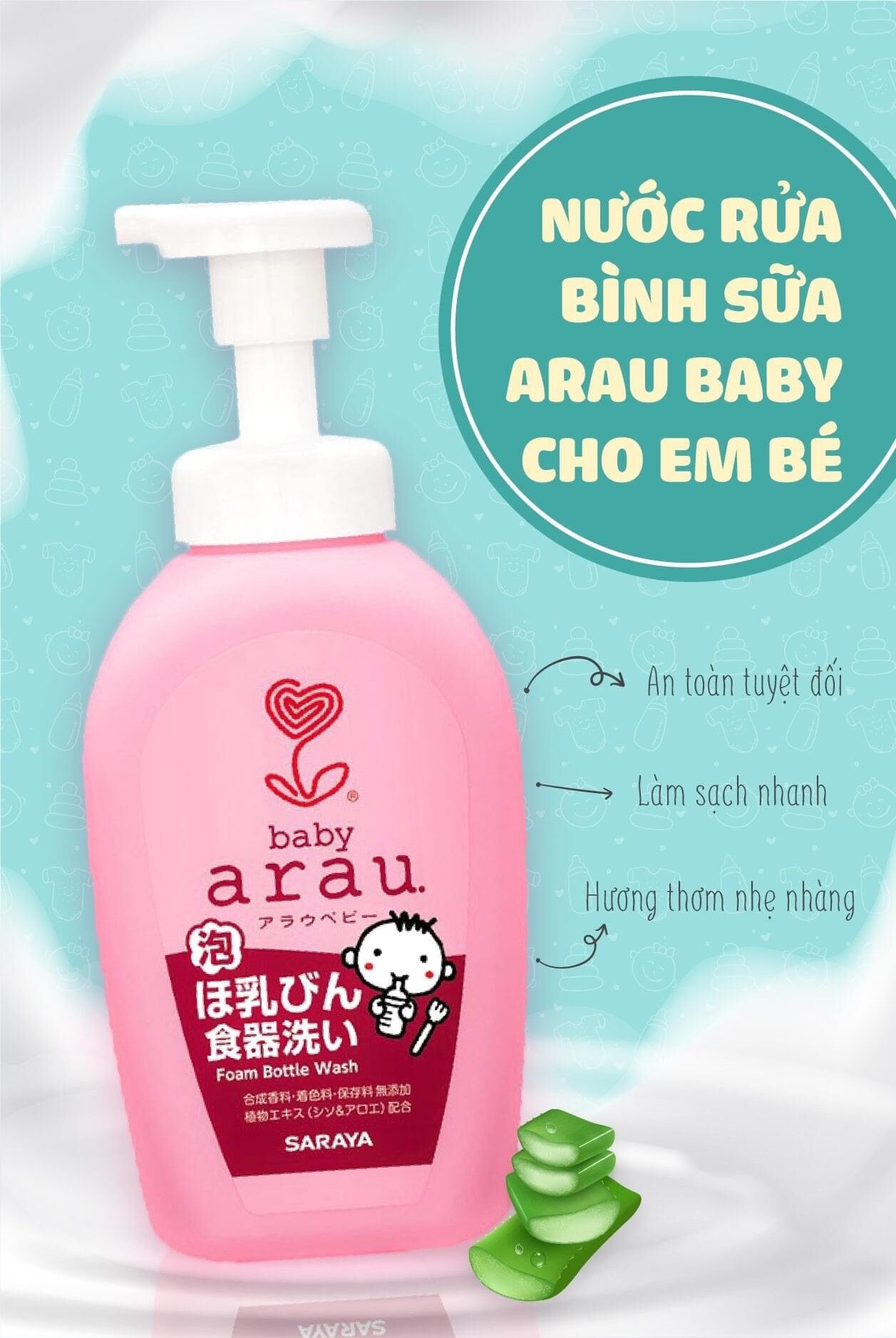 Nước rửa bình sữa Arau Baby dạng bình/túi thêm 500ml
