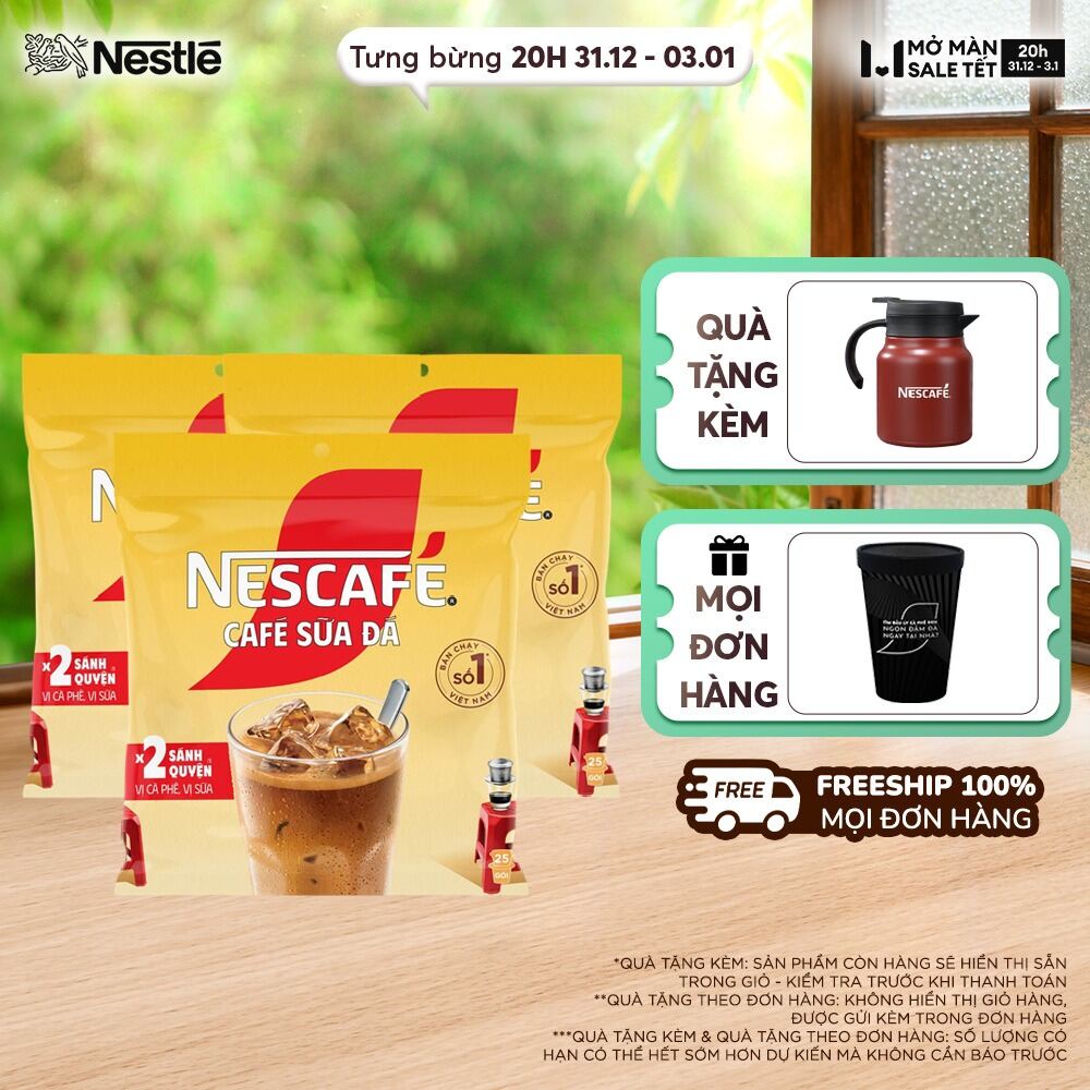 ƯU ĐÃI THÁNG 1 Giao hàng toàn quốc Combo 3 Bịch Cà phê sữa NESCAFÉ Cà phê sữa đá 25 gói x 24 g