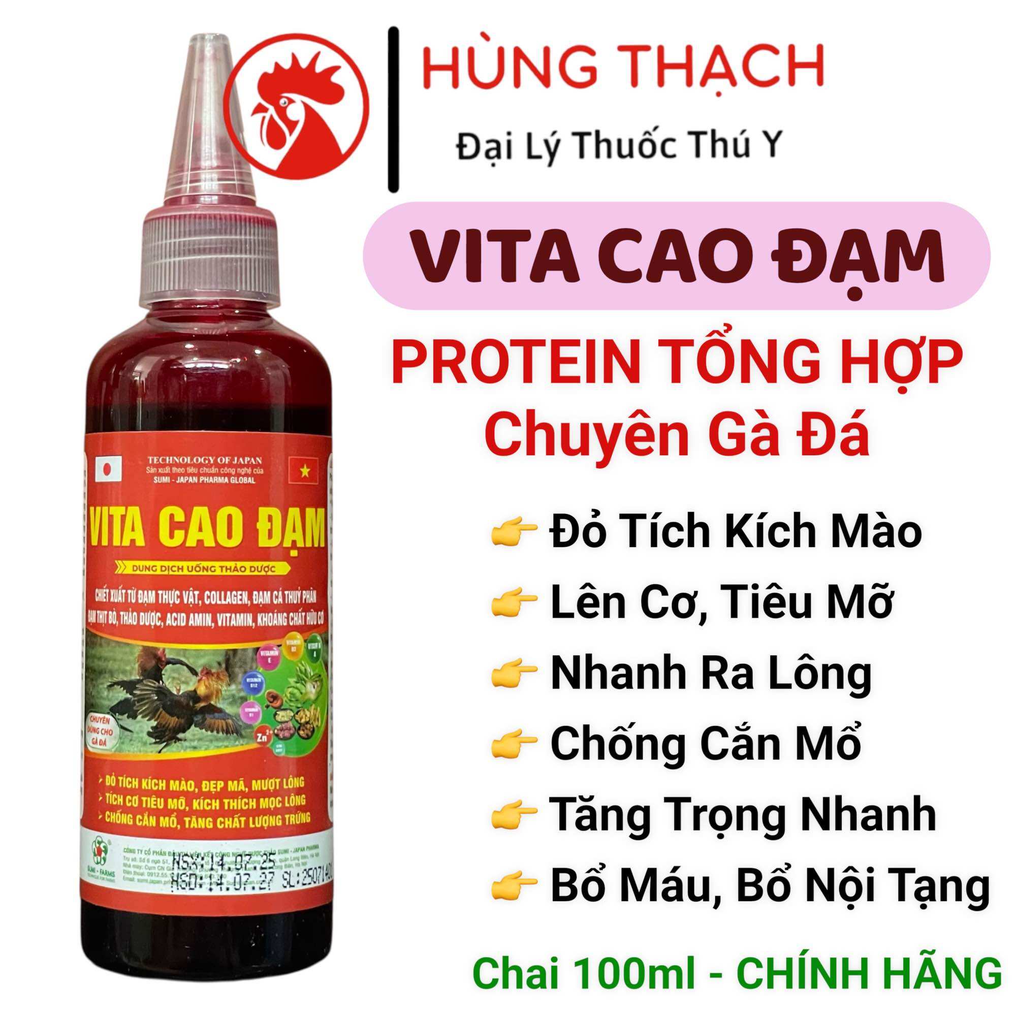  Vita Cao Đạm Protein tổng hợp 100ml thuốc nuôi gà đá tăng cân tăng cơ ăn nhiều ra lông chống mổ 