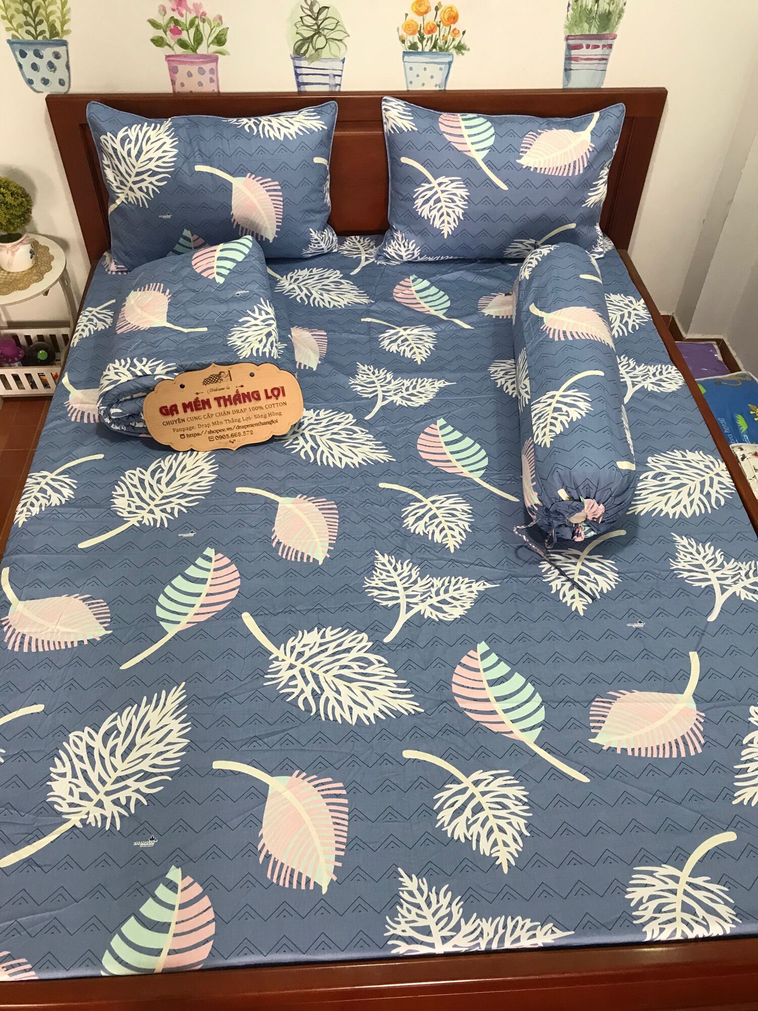 [HCM]Bộ ga gối Thắng Lợi 4 món XÁM LÁ