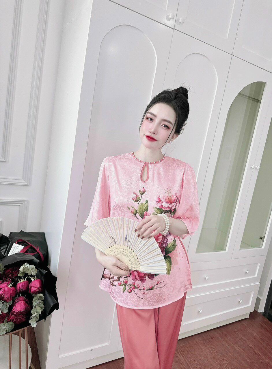 Bộ sét lam gấm 2 da phối quần lụa latin