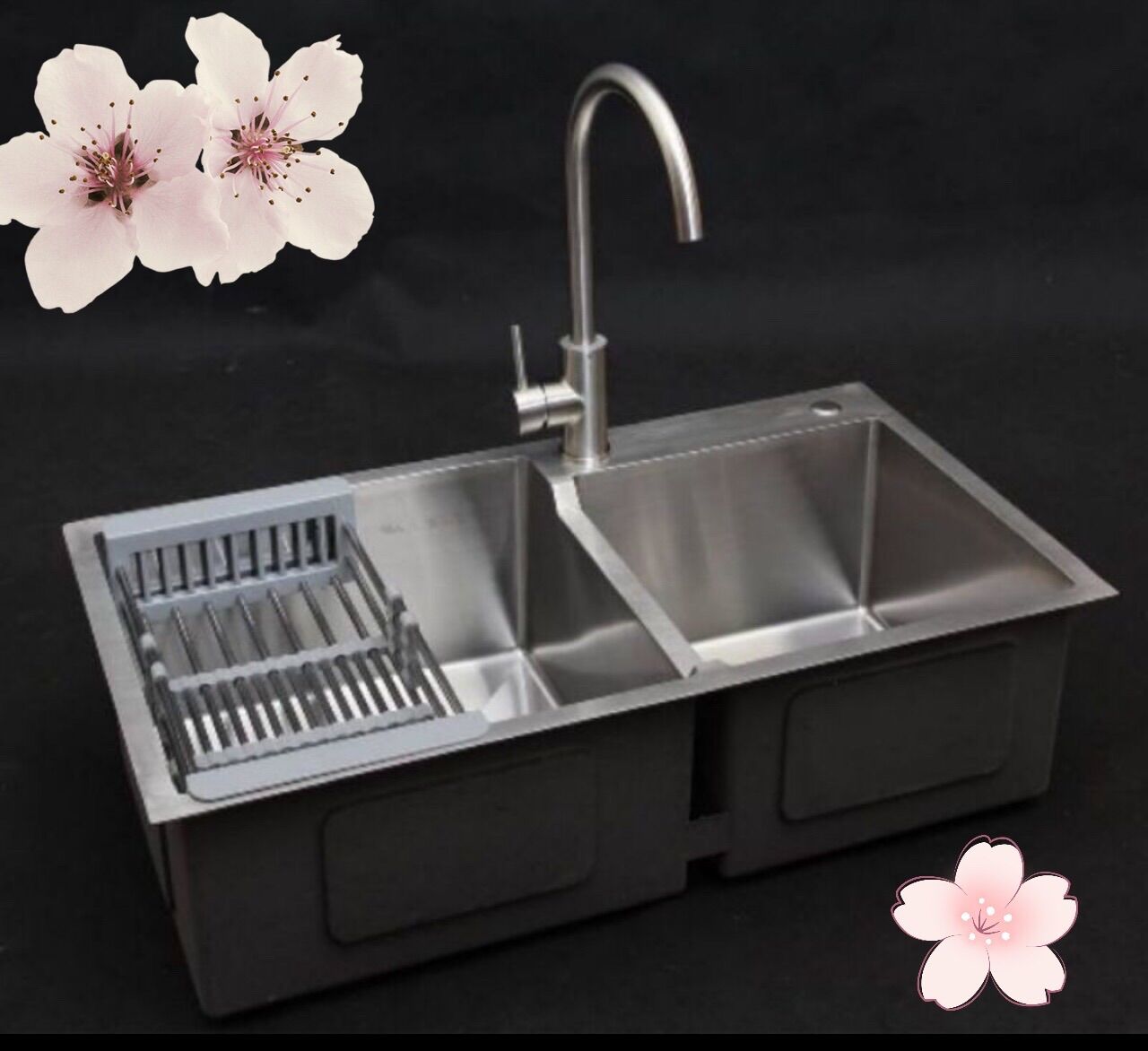 Chậu rửa bát 2 hố đúc inox 304 82x45x25 đã bao gồm xiphong thoát, chưa bao gồm vòi rửa