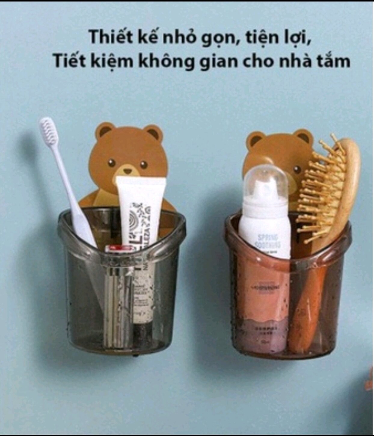 [TẶNG MÓC DÁN] Cốc Gấu dán tường đựng bàn chải kem đánh răng