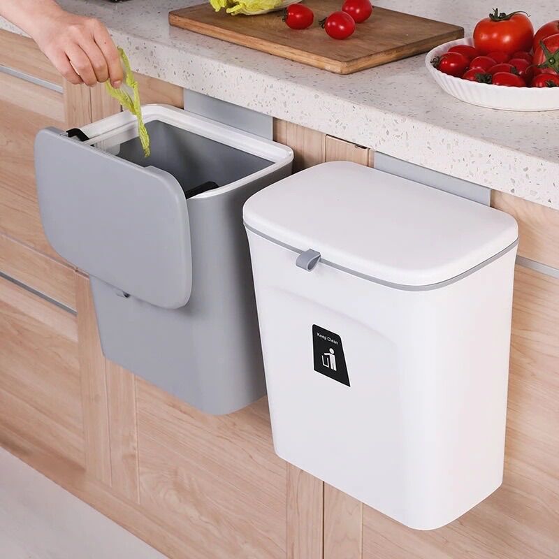 Thùng rác treo tủ bếp có nắp đậy dung tích 9L