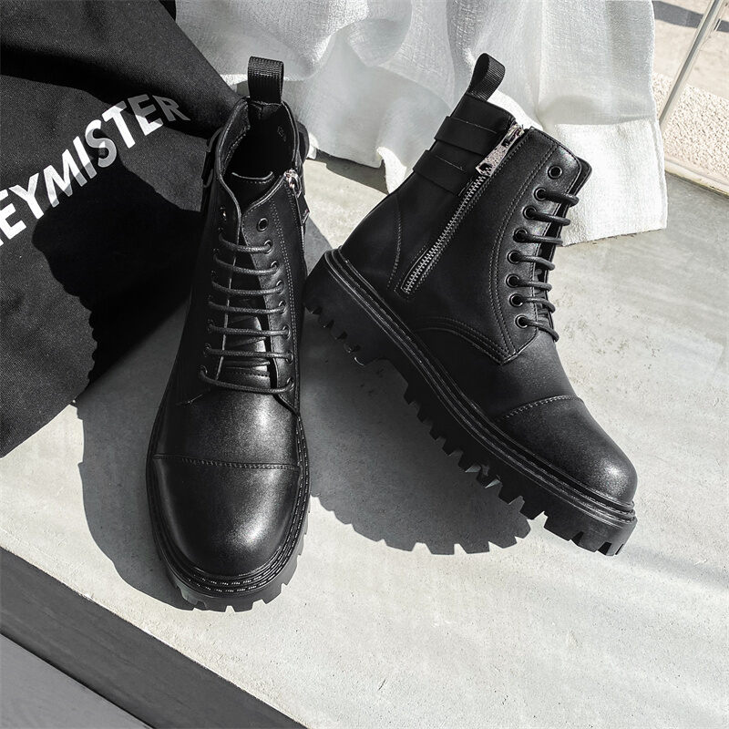 Bốt Dr. Martens, Mẫu Nam, Cao Cổ, Da Thật, Cao Cấp, Cảm Giác Mùa Thu, Màu Đen, Phong Cách Anh, Cổ Vừa, Bốt Ngắn Lái Xe Cho Nam