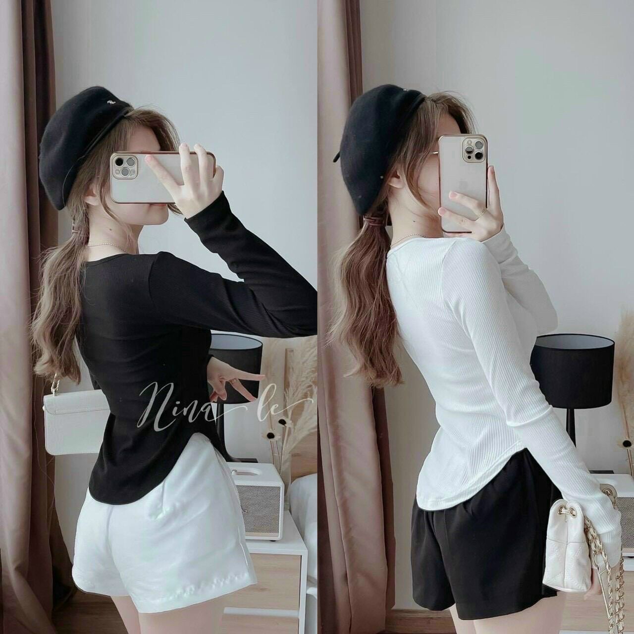 Áo vạt bầu tay dài gân