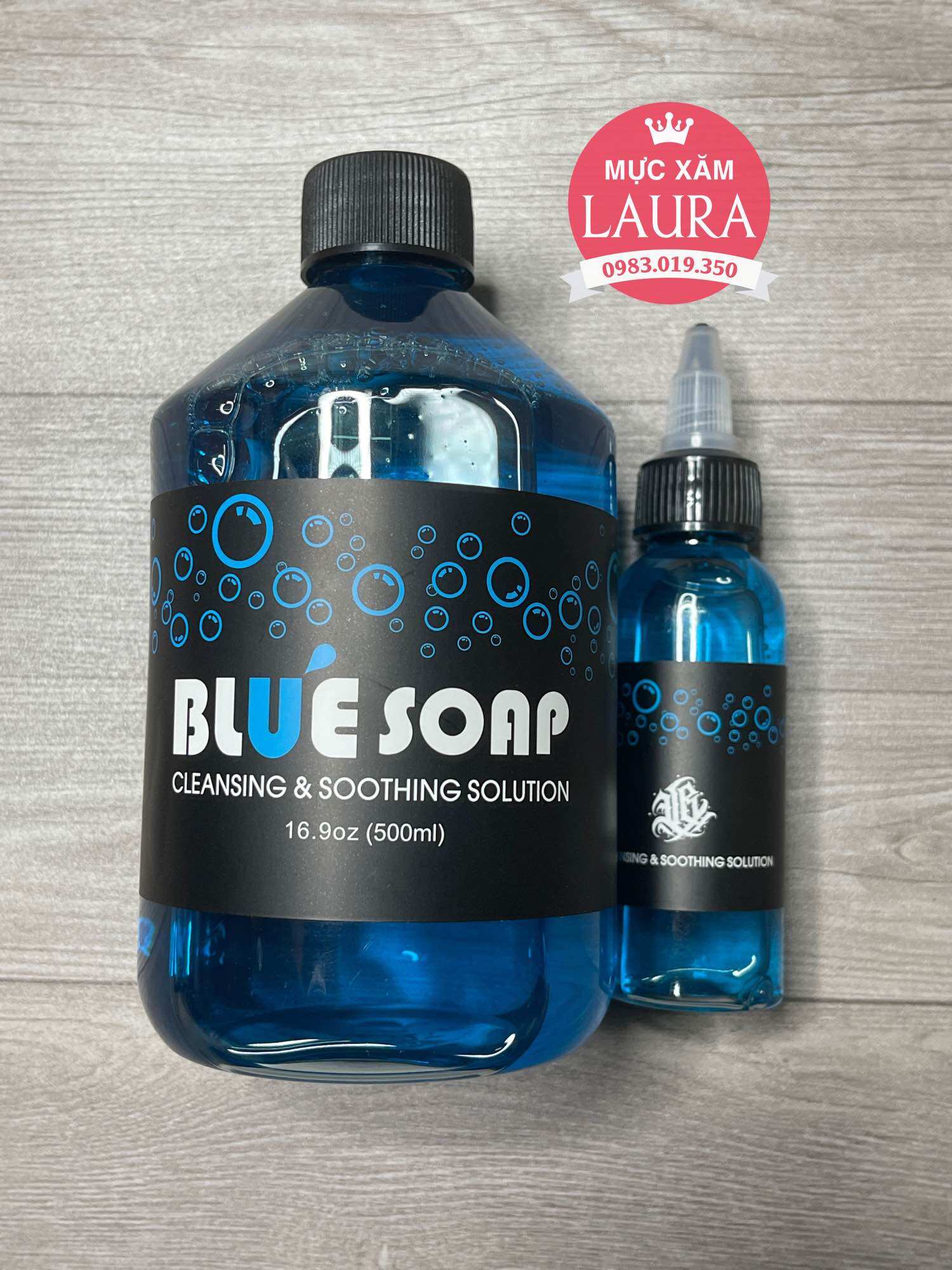 Dung dịch lau xăm Blue soap 500ml và 60ml