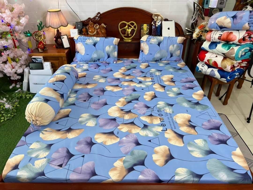 Bộ ga thun HQ 4 món mẫu lá bồ đề