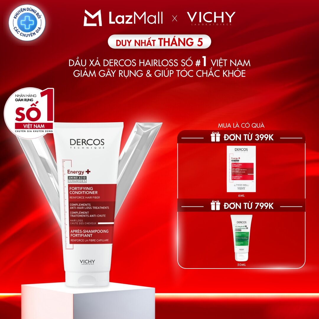 Dầu xả tăng cường dưỡng tóc chắc khoẻ, giảm gãy rụng Vichy Dercos Energisant 200ml